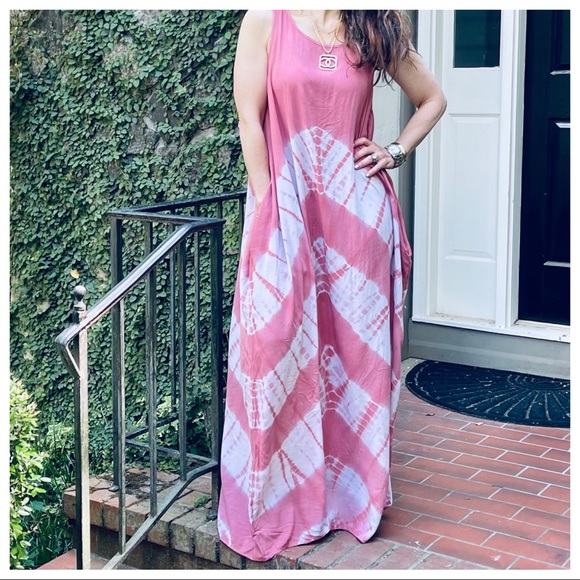 #07 Tie Dye loose fit sleeveless pockets maxi dress - Picture 7 of 8